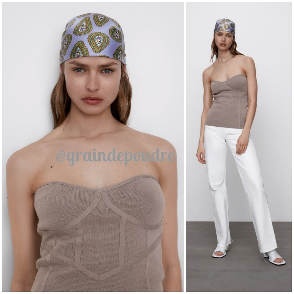 Rare! Zara Gray Knit Seamed Sweetheart Bustier Strapless Tube Top S